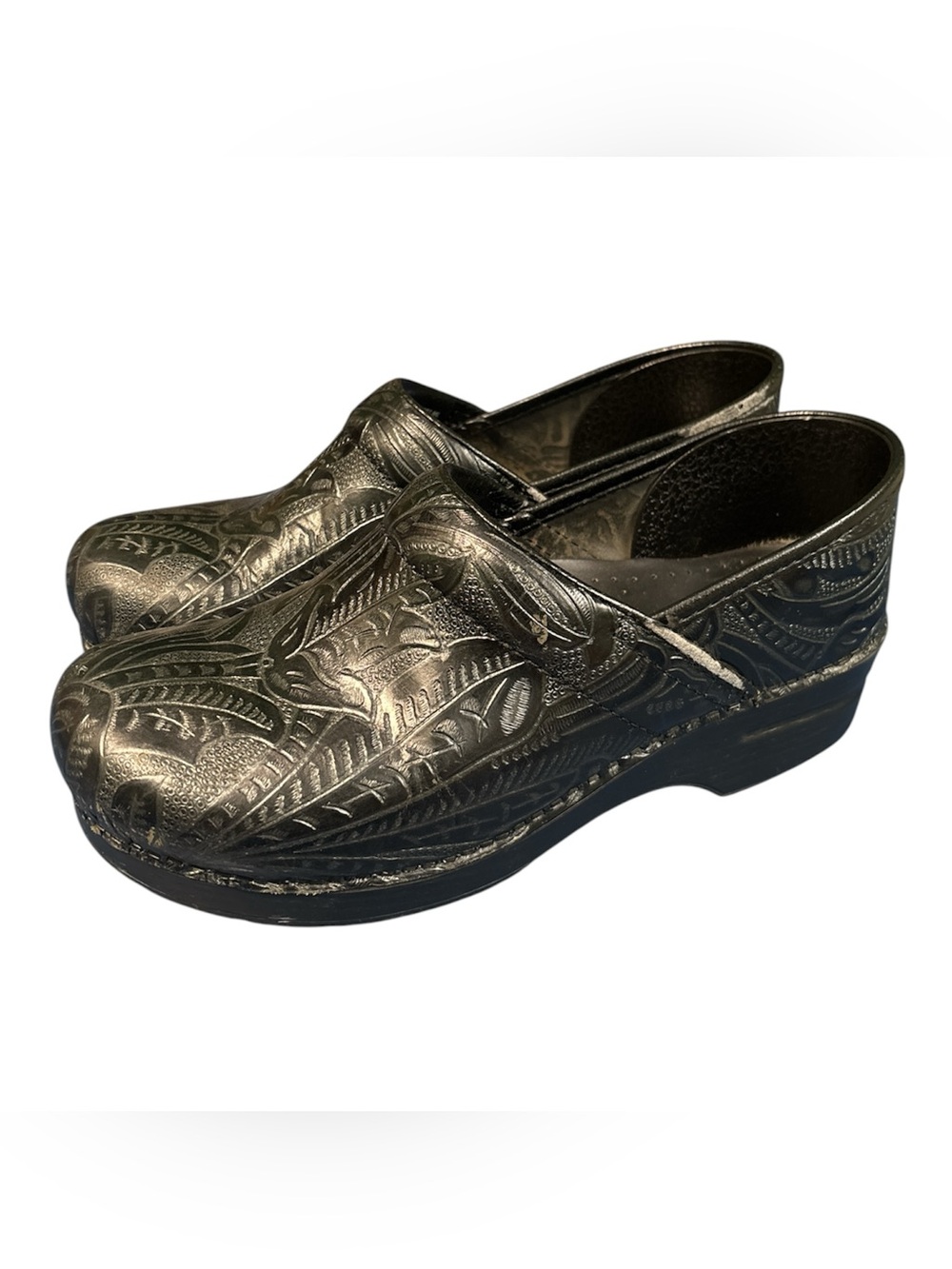 Dansko black paisley leather clogs 40